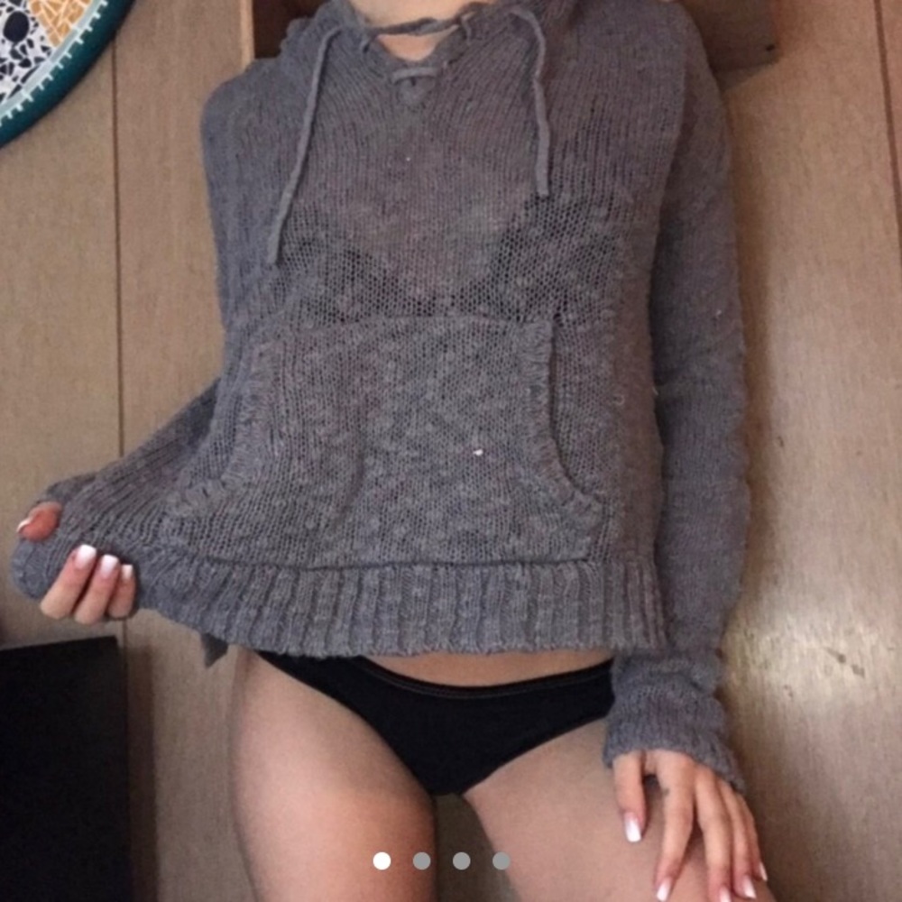 Gray tie pullover sweater